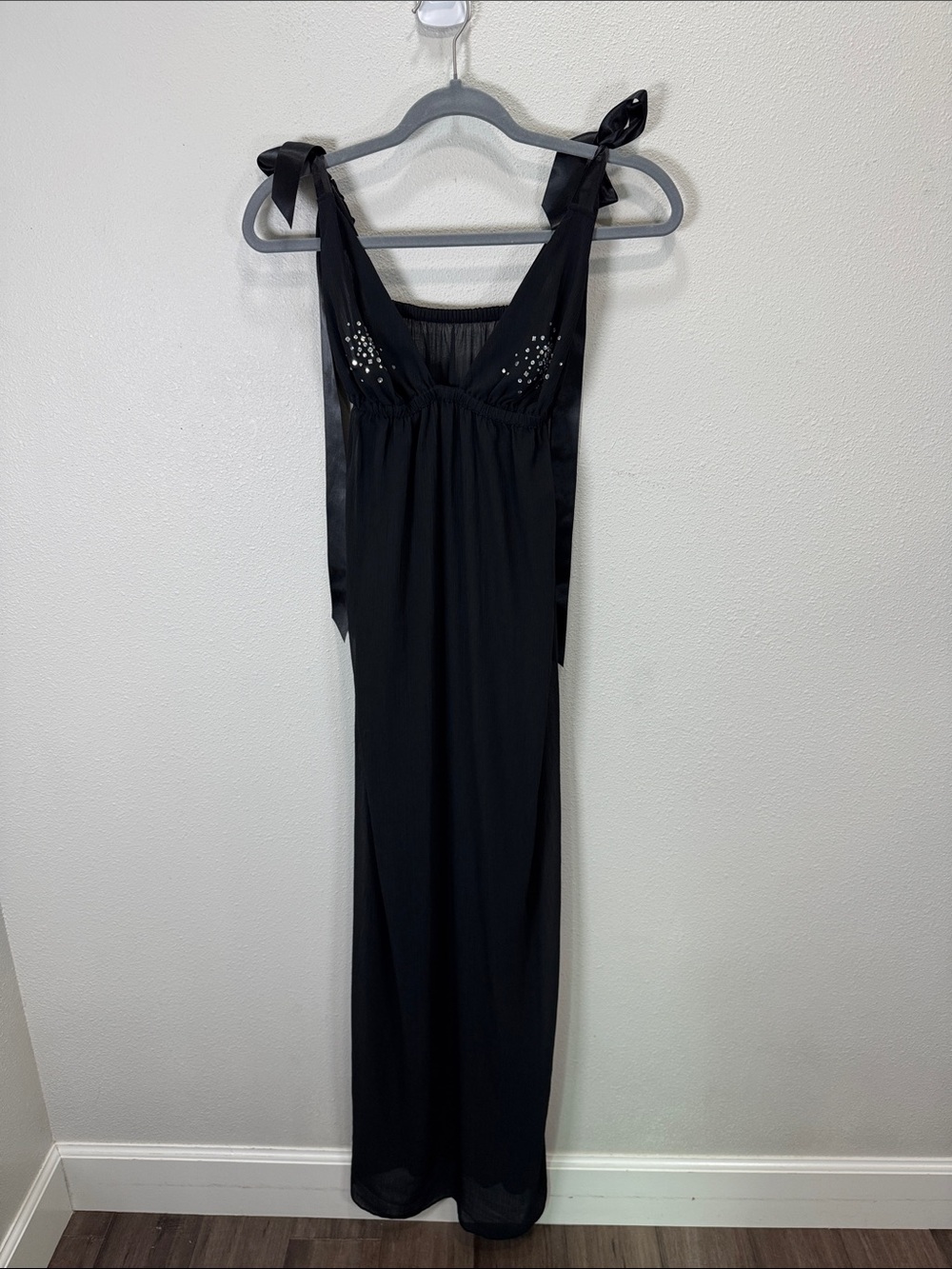 Victoria's Secret maxi slip black Tie-Shoulder with Embellished bust